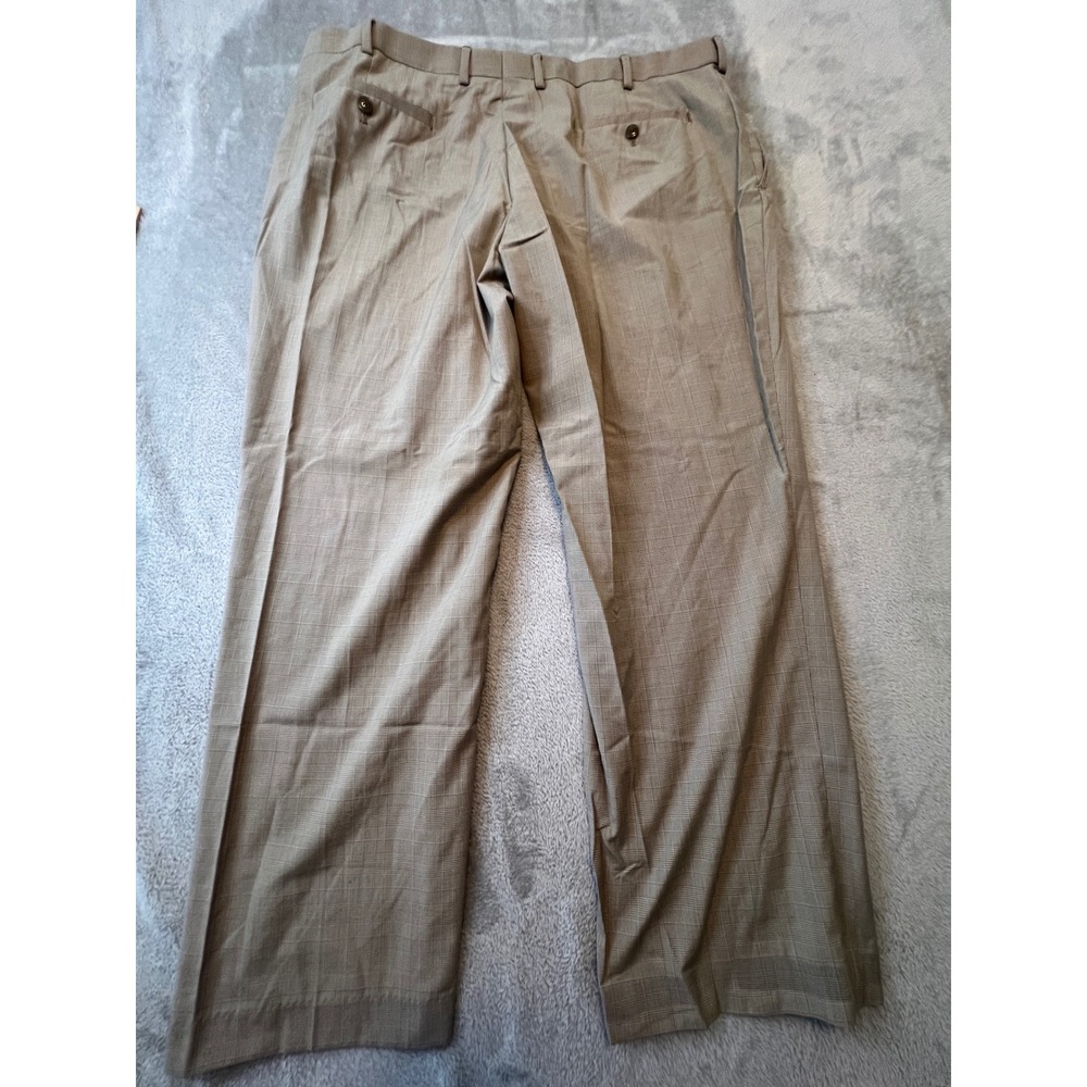 Louis Raphael Rosso Pants Mens 40x29 Tan Glen Plaid Dress Flat Front Trousers - Picture 7 of 7